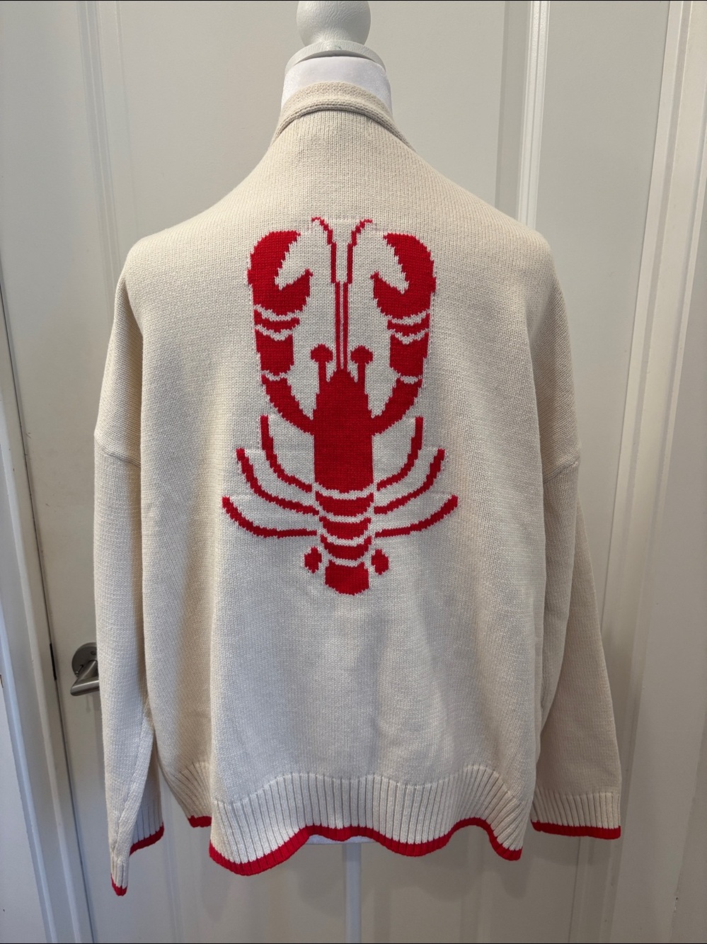 NWOT Luna x Sol cream cardigan Sweater with Red Lobster Graphic - XS